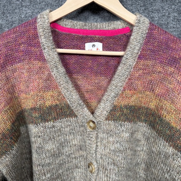 Sundry Womens Size 0 Cardigan Sweater Gray Pink Mohair Nylon Wool Blend V Neck - Picture 3 of 8